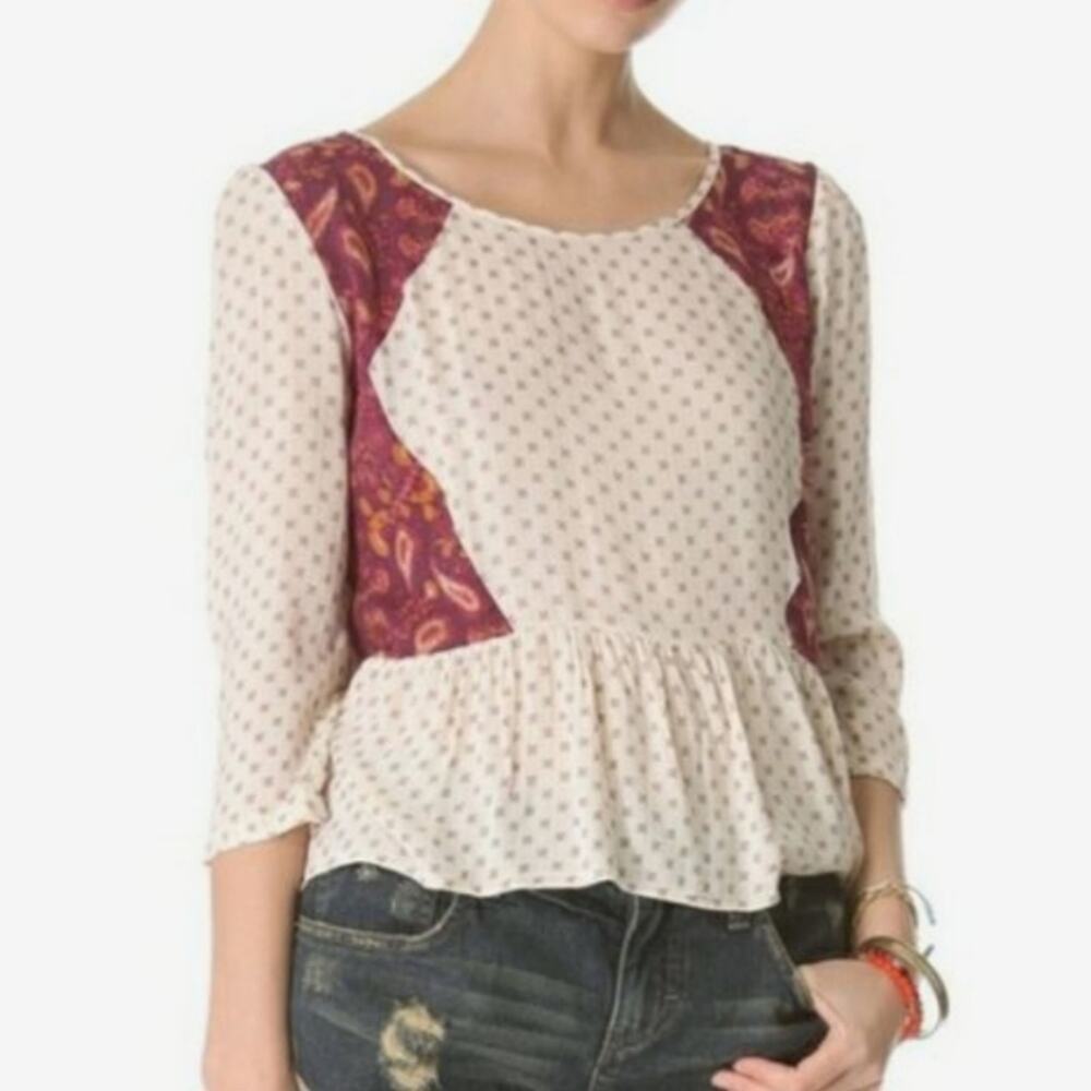 Free People Dandelion Paisley Boho Peasant Blouse Size Medium